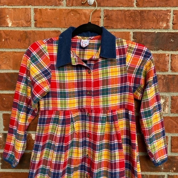 Hanna Andersson 130 Girls 7-10 Red Flannel Plaid Button Front Long Sleeve Dress - Picture 2 of 9